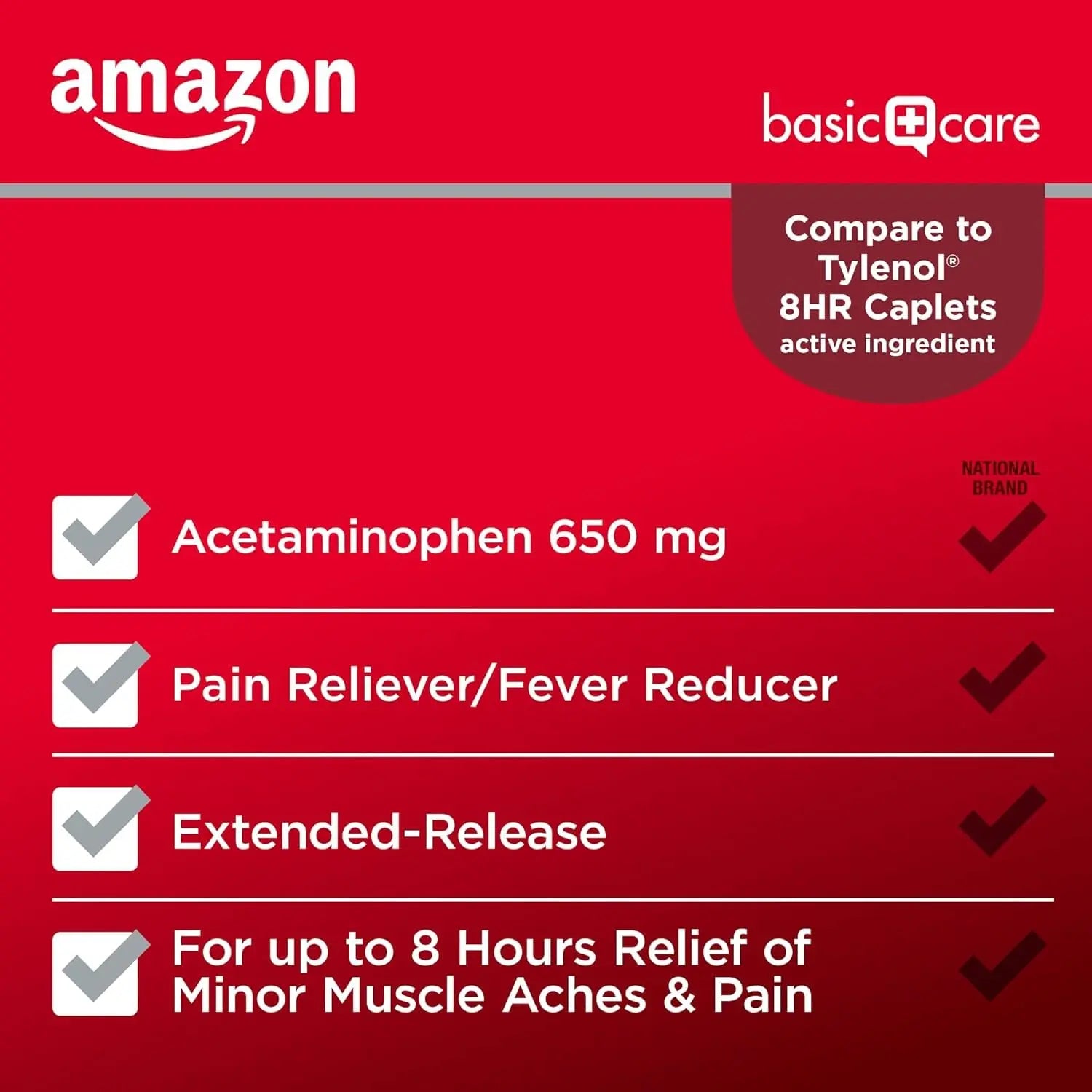 Amazon Basic Care Acetaminophen Extended-Release Tablets, 650 mg, Pain Reliever, Fever Reducer, 8 Hour Relief, 100 Count Amazon Basic Care uk supplements