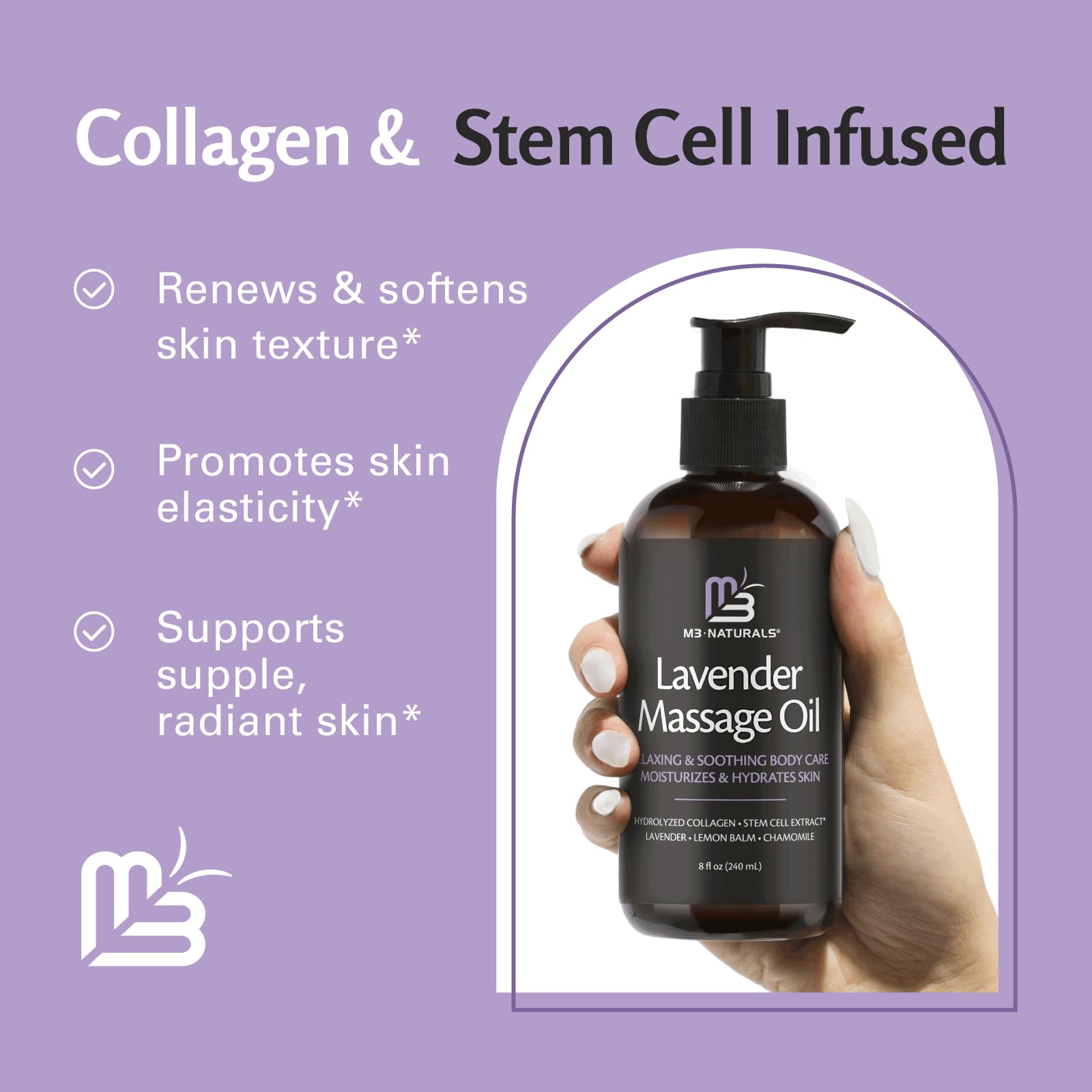 Lavender Massage Oil with Collagen and Stem Cells - Skin Tightening Massage Oil for Mass M3 Naturals uk supplements