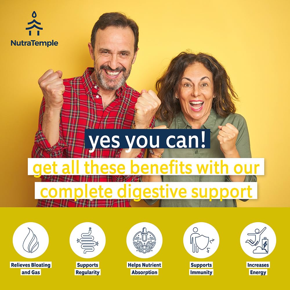 NUTRATEMPLE 4 in 1 Pre Post Probiotics & Digestive Enzymes for Women & Men - Digestive Health, Gut & Immune Support for Occasional Constipation, Diarrhea, Gas & Bloating – 60 Veggie Capsules NUTRATEMPLE uk supplements