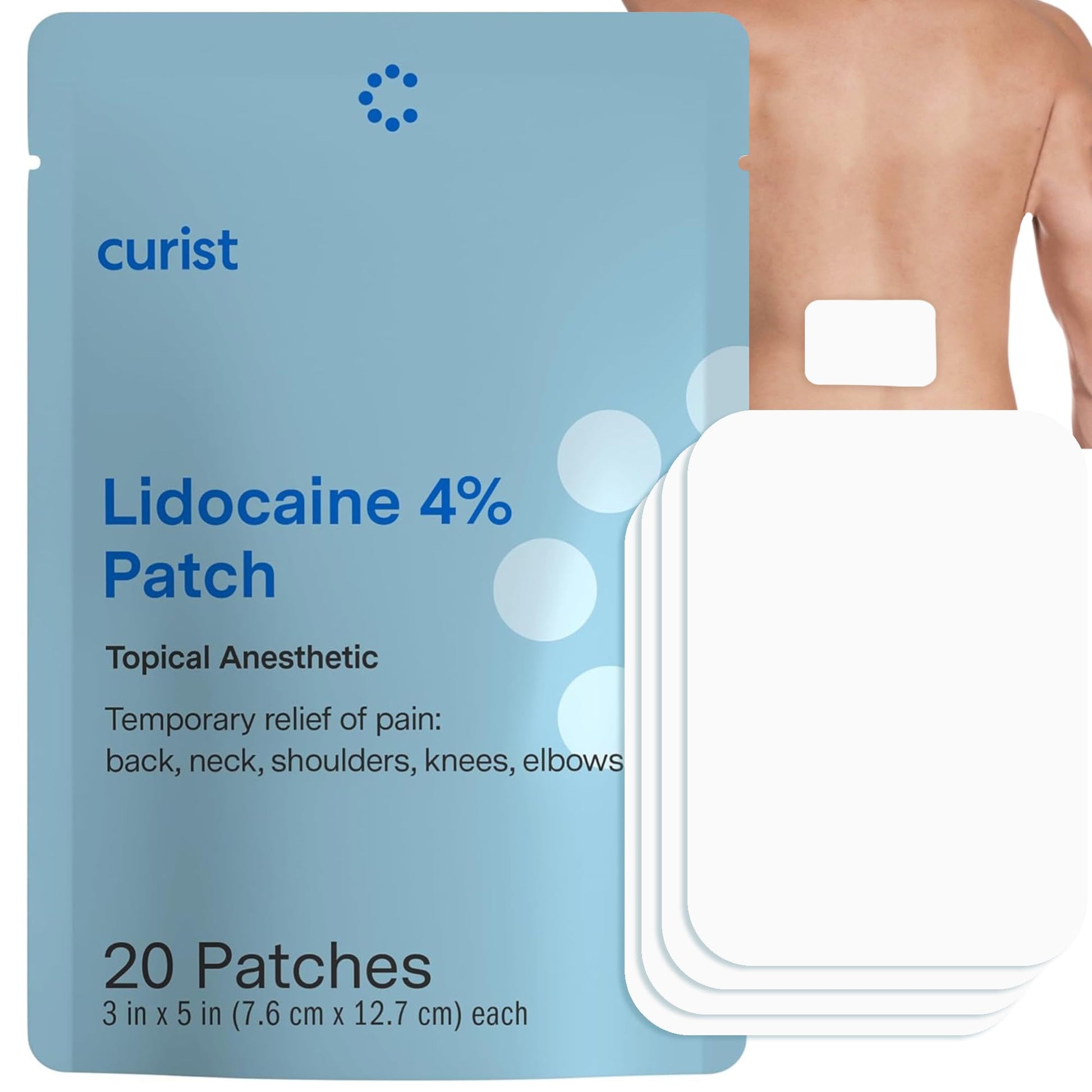 Curist Super Stick Lidocaine Patches Topical Pain Relief - Long Lasting Adhesive for Back Relief, Neck Relief, Sore Muscle Relief (20 Patches -1 Pack - 3x5 Lidocaine 4% Patches) Curist uk supplements