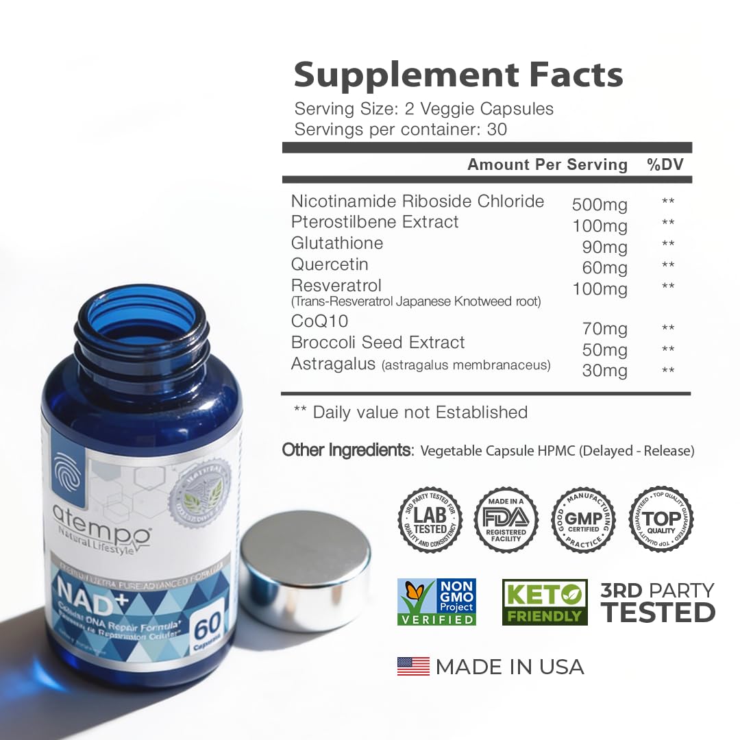 NAD+ Supplement 1000 mg High Absorption – Supports Energy, Cellular Health, Brain Function, and Healthy Aging – Pure NAD Formula with 60 Capsules ATEMPO NATURAL LIFESTYLE uk supplements