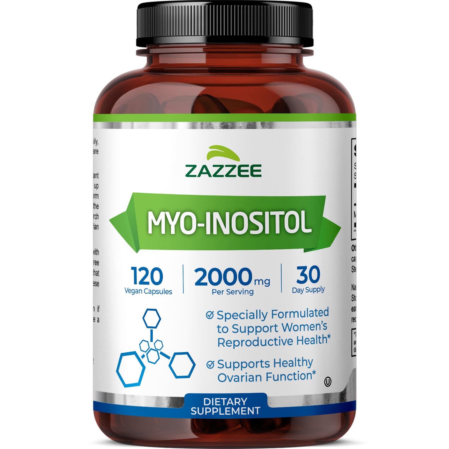 Zazzee Myo-Inositol Capsules, 2000 mg per Serving, 120 Vegan Capsules, Ideal Dosage for 40:1 Ratio, Certified Kosher, Hormone Balance & Healthy Ovarian Function Support, Non-GMO, Made in The USA Zazzee uk supplements