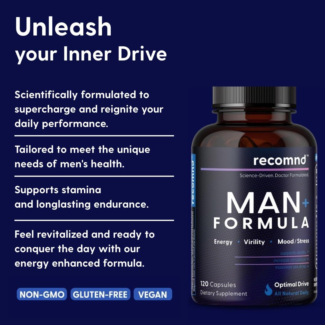 recomnd Nutrition - Man+ Formula, Energy Support, Muscle Support, and Prostate Health Supplements for Men with Vitamin E, Saw Palmetto, Red Korean Ginseng, and More, 120 Capsules recomnd uk supplements