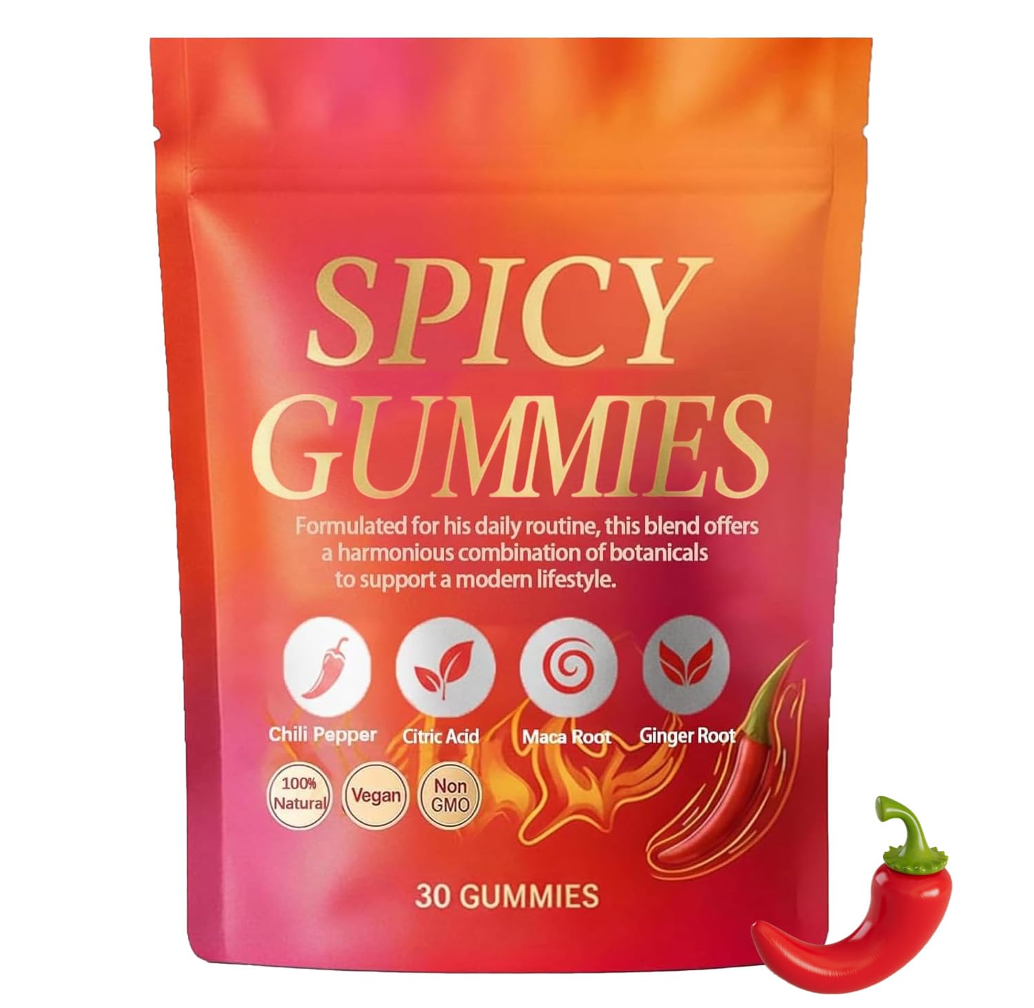 Spicy Gummy, Hot Peach Gummies – Natural Chili Flavor, Promote Calmness and Intimacy Wellness, 30 Gummies Voererh uk supplements