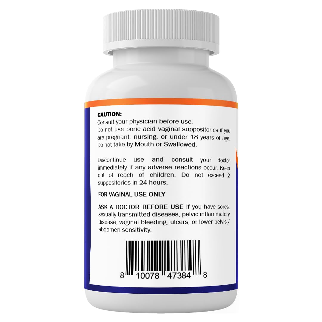 Vitamatic Boric Acid Vaginal Capsule Shell Suppositories 600 mg USP Grade Boric Acid in Vegetarian Capsule Shell - 60 Count Vitamatic uk supplements