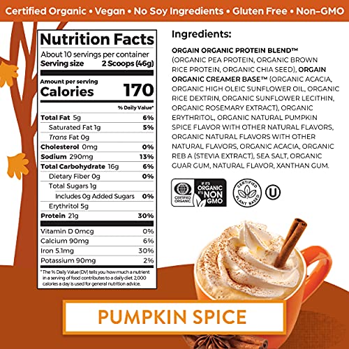 Orgain Organic Vegan Protein Powder, Pumpkin Spice - 21g of Plant Based Protein Orgain uk supplements