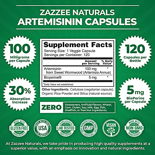 Zazzee High Absorption Artemisinin, 100 mg per Capsule, 120 Vegan Capsules, with 5 mg Zazzee uk supplements