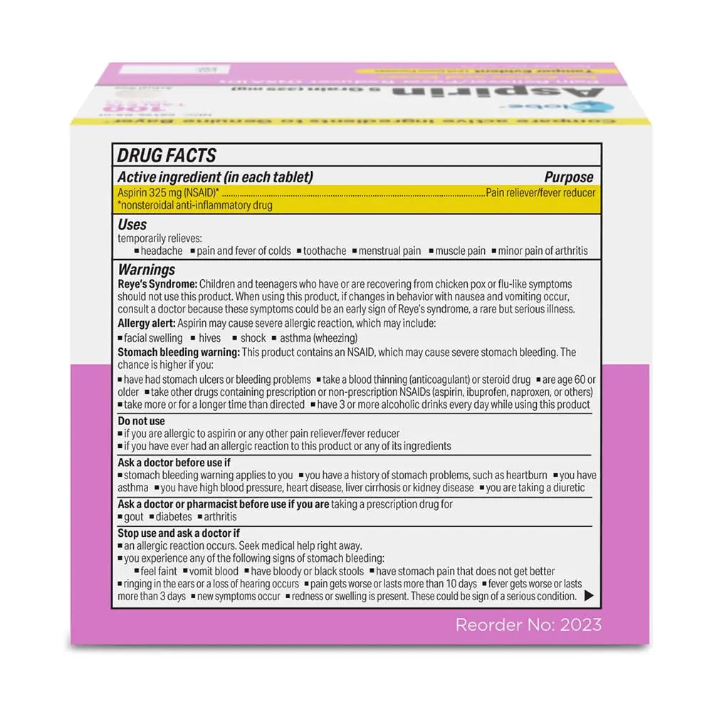 Globe Aspirin Tablets, 325 mg - 100 Count, Single Use Packets, NSAID Pain Relief, Pain Reliever & Fever Reducer, Arthritis Pain Relief, Headache Relief, Migraine Medicine Aspirin Pain Reliever. Globe uk supplements