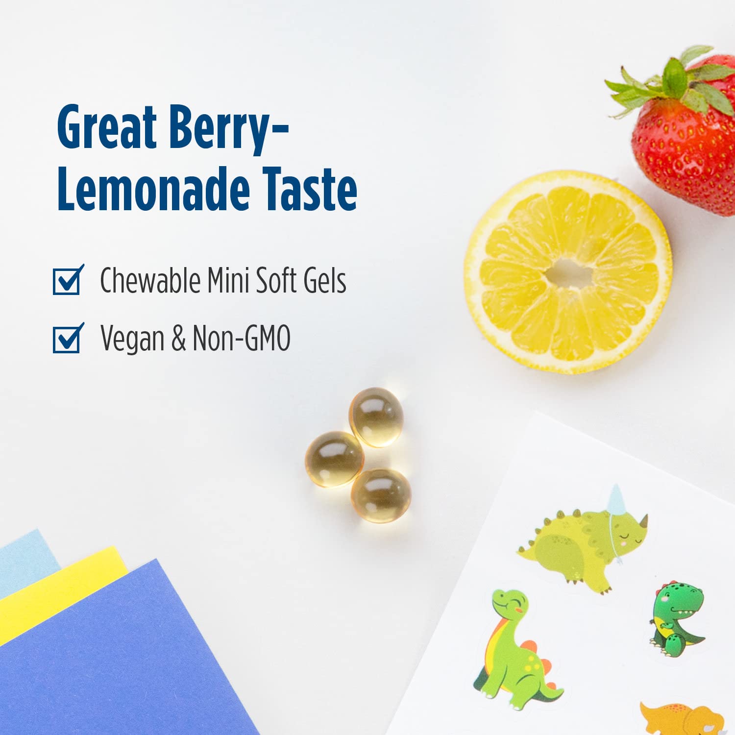 Nordic Naturals Children's DHA Vegetarian - Kids DHA Omega-3 Supplement -Algae Oil - Berry Lemonade Mini Chewables - Plant-Based Formula for Ages 3+ - 120 Soft Gels - 40 Servings Nordic Naturals uk supplements