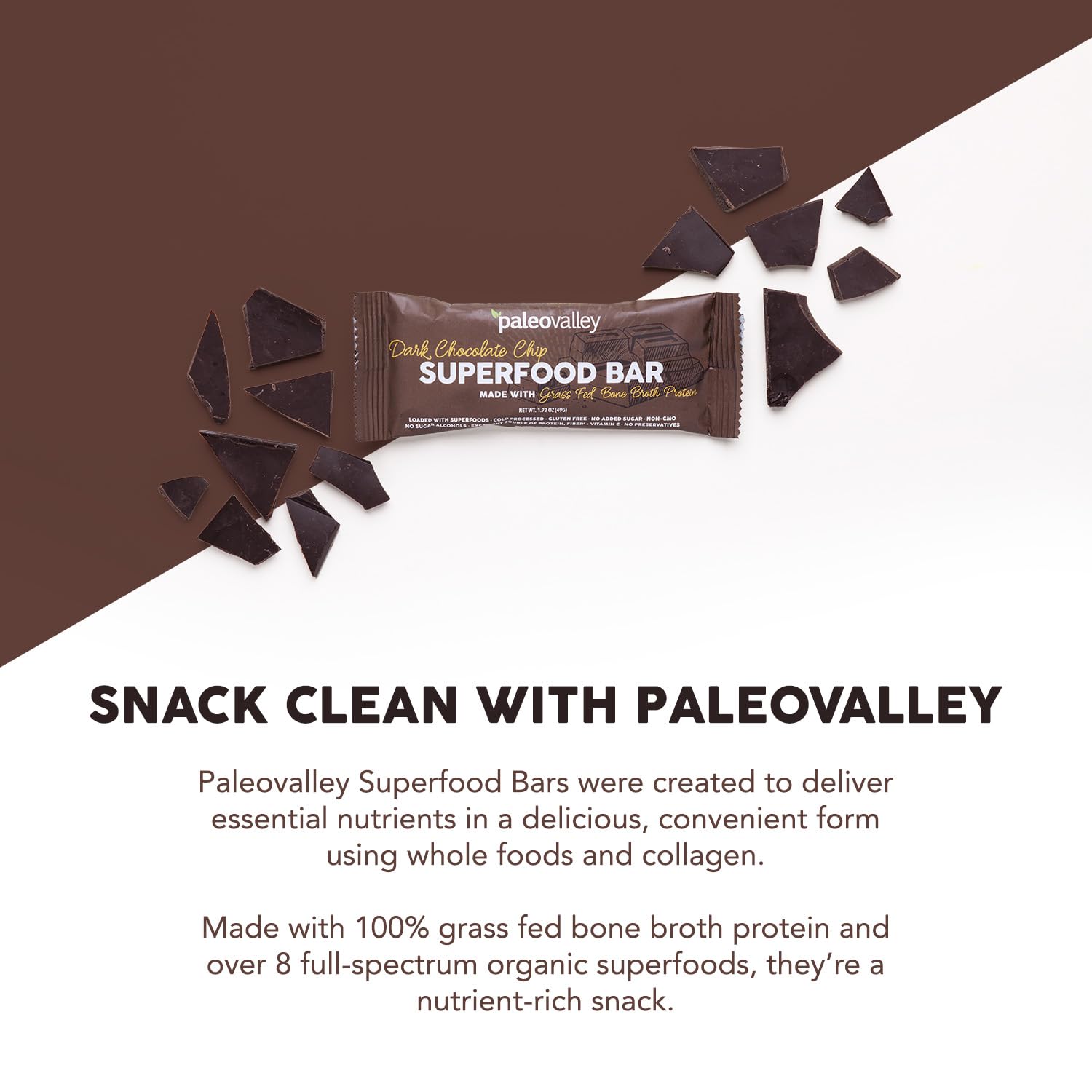 Paleovalley Superfood Bars – Dark Chocolate Chip– 10 Pack – 9g Protein per Bar – Gluten-Free, Grain-Free, Paleo, Non-GMO – On-the-Go Snack Paleovalley uk supplements