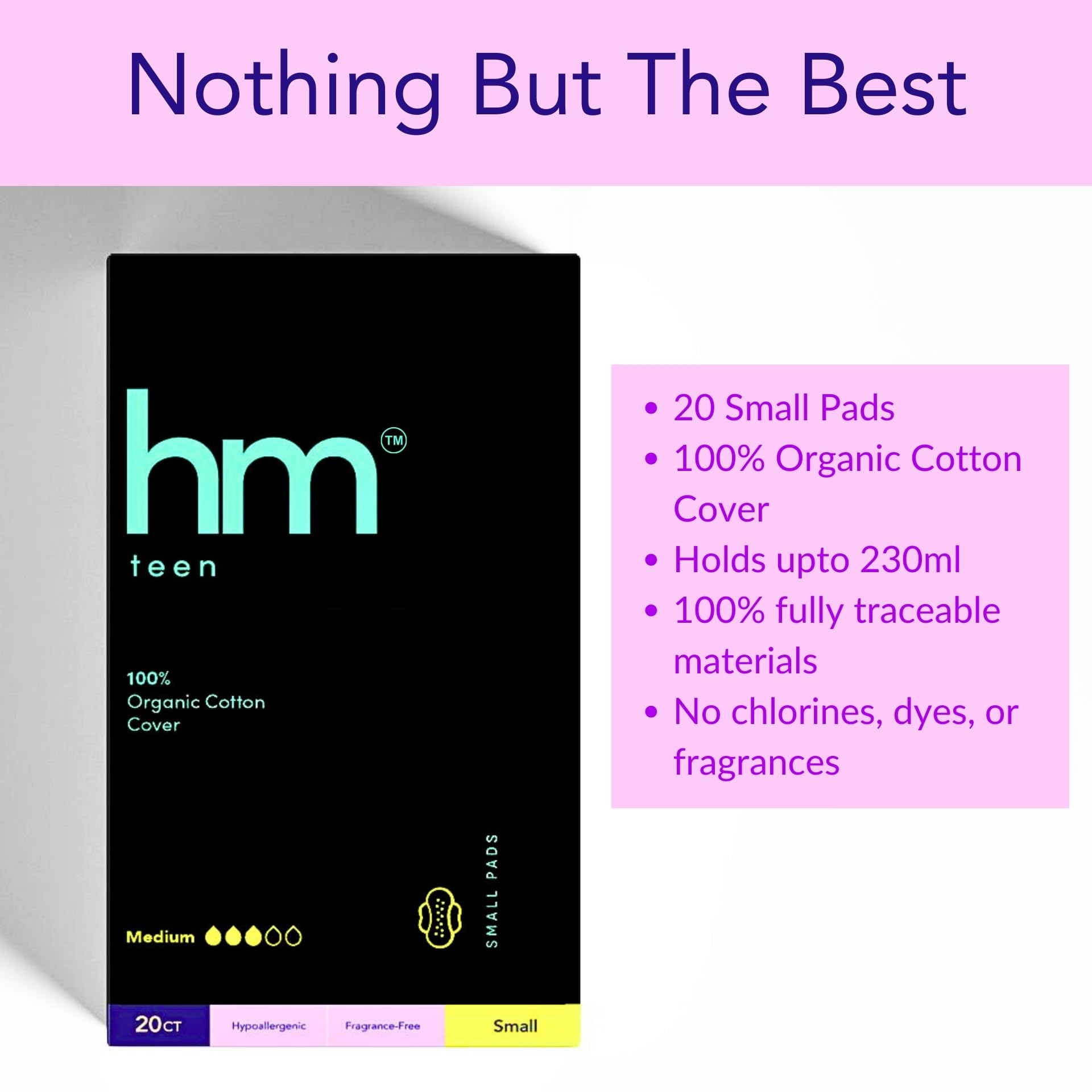 HM Teen | Pads for Teens | 100% Organic Cotton Pad Topsheet | Non Toxic Teen Pads with Wings HM Teen uk supplements