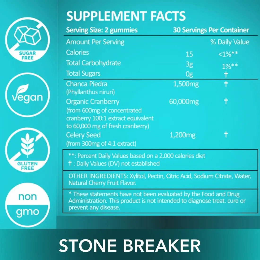 Holistic MD Stone Breaker Chanca Piedra 1,500mg Gummies Kidney Stones Cleanse Gallbladder Formula | Plus Cranberry Extract Might Help Urinary Tract Flush Impurities | Fast Absorption Sugar Free 60ct Holistic MD uk supplements