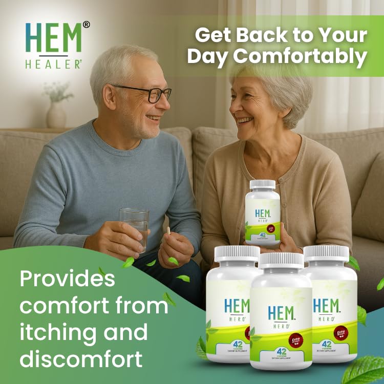 Hem Healer Hem Hero Extra Strength Hemorrhoid Treatment - Reduce Swelling, Soothe Itching & Irritation - 100% Natural - 42 Vegetarian Capsules Hem Healer uk supplements