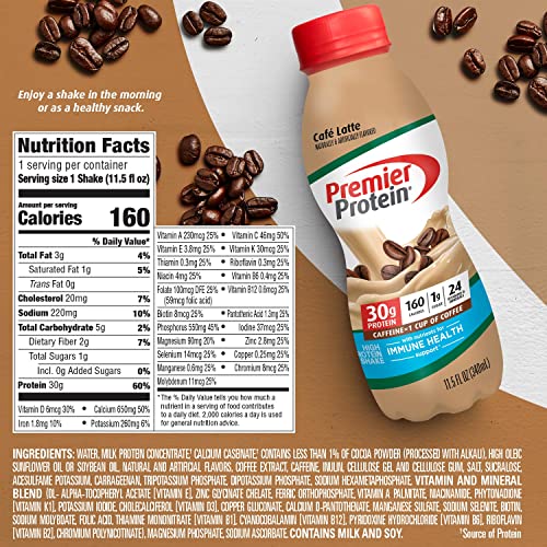 Premier Protein Shake, Café Latte Liquid, 30g Protein, 1g Sugar, 24 Vitamins & Minerals Premier Protein uk supplements