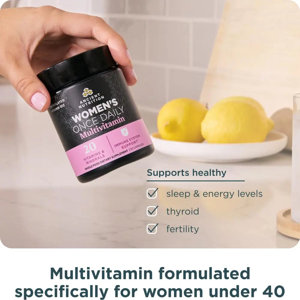Ancient Nutrition Multivitamin for Women, Women's Once Daily Supplement, Methlyated Vitamin B, C, K2, Magnesium, Folate & Iron, Supports Bone Health, 30 Count Ancient Nutrition uk supplements