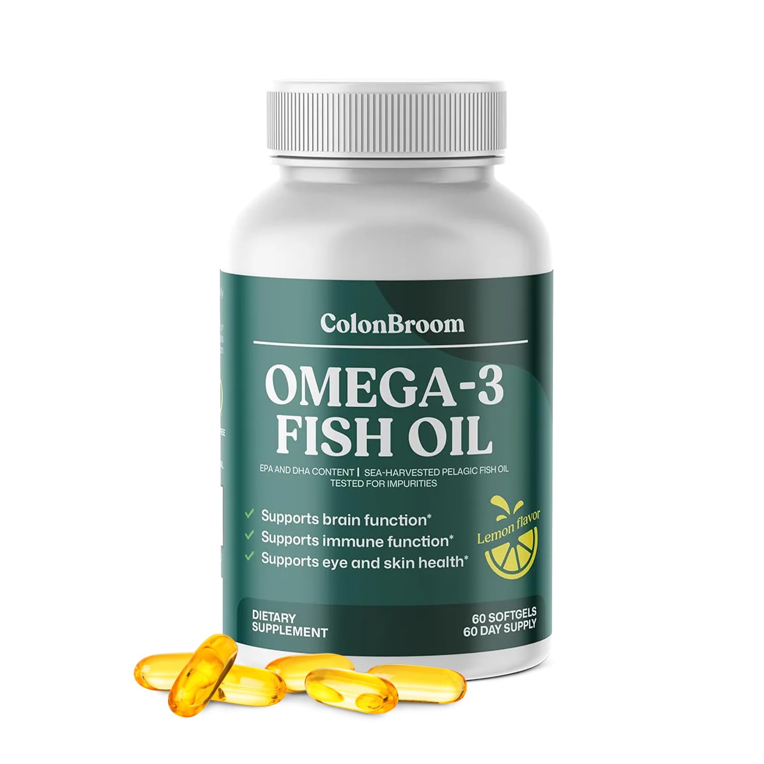 ColonBroom Omega 3 Fish Oil 2640 mg Softgels | Lemon Flavor | Daily Fish Oil Omega-3 Supplement for Women & Men with EPA & DHA | Gluten-Free, Non-GMO, Natural (60 Softgels, 2 Month Supply) ColonBroom uk supplements