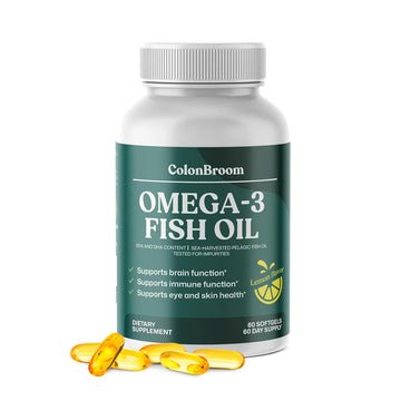 ColonBroom Omega 3 Fish Oil 2640 mg Softgels | Lemon Flavor | Daily Fish Oil Omega-3 Supplement for Women & Men with EPA & DHA | Gluten-Free, Non-GMO, Natural (60 Softgels, 2 Month Supply) ColonBroom uk supplements