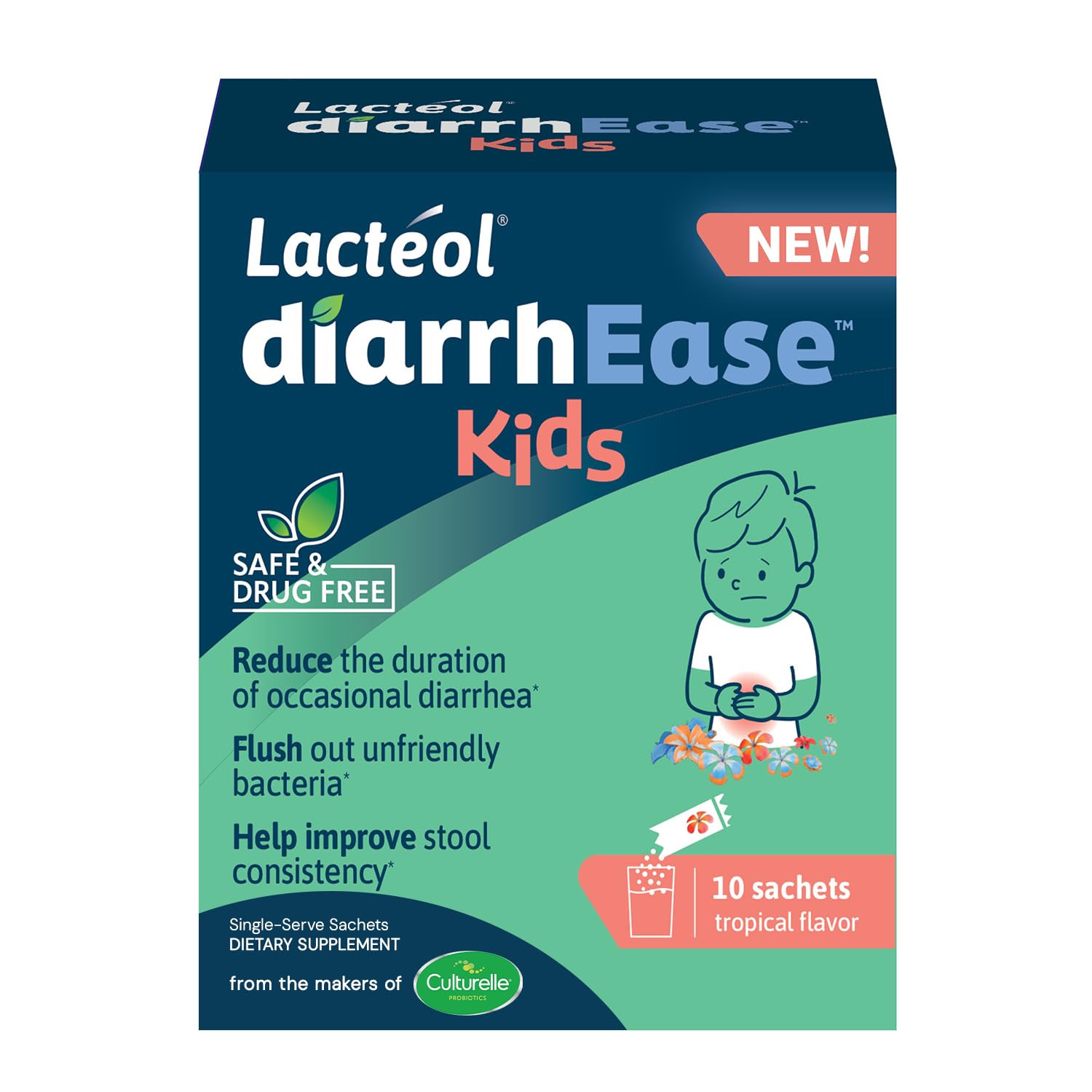 Lactéol diarrhEase Kids - a Safe, Drug Free and clinically Tested postbiotic Strain That Shortens The Duration of Occasional Diarrhea- Works Naturally with Your Child’s Body, 10 Count Lactéol uk supplements