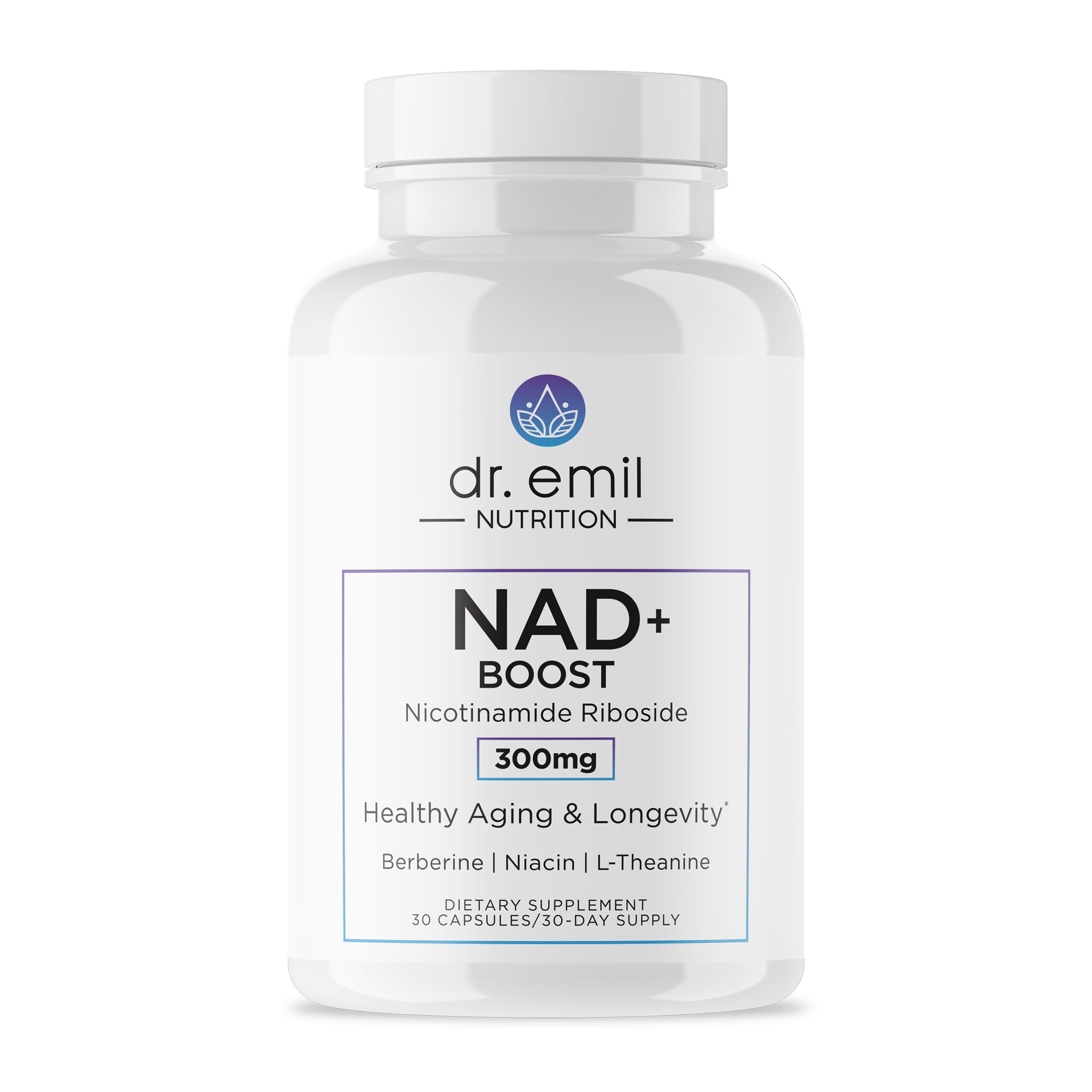 DR. EMIL NUTRITION NAD+ Boost - Nicotinamide Riboside Supplement for Longevity, Healthy Aging & Cellular Regeneration - NAD Supplement with with Berberine, L-Theanine & Niacin - 30-Day Supply DR. EMIL NUTRITION uk supplements