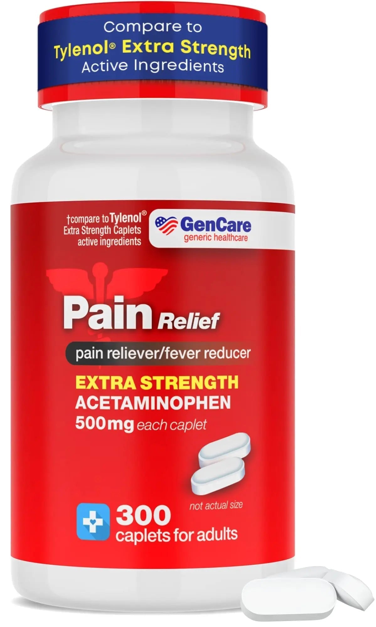 GenCare - Acetaminophen 500mg Extra Strength Pain Relief (300 Caplets) - Multi Symptom Pain Reliever for Headache, Sinus, Arthritis, Back Pain Muscle Ache, Toothache, Fever Reducer, Migraine GenCare uk supplements