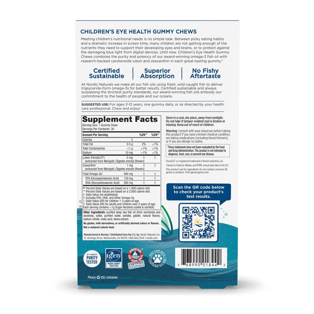 Nordic Naturals Children’s Eye Health Gummies, Strawberry Lemonade - 30 Gummies for Kids - 484 mg Total Omega-3s DHA, Lutein & Zeaxanthin - Brain Health, Antioxidant Support, Non-GMO - 30 Servings Nordic Naturals uk supplements