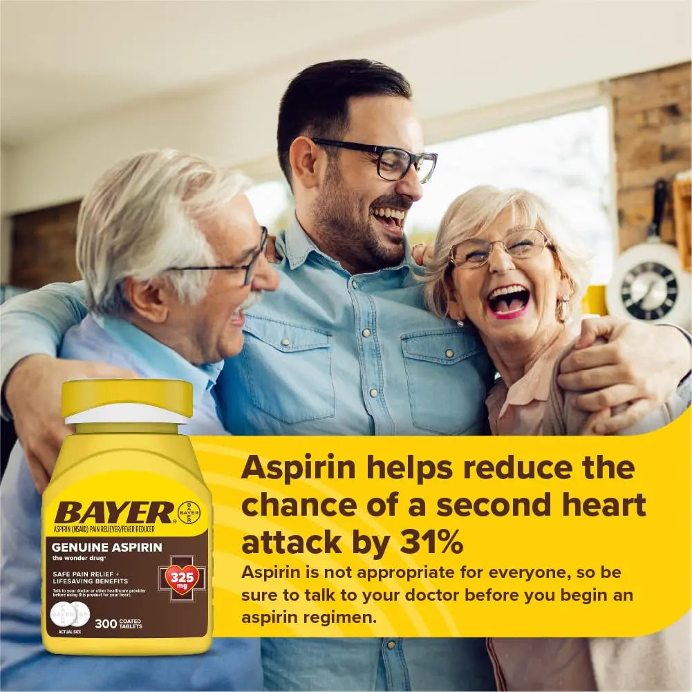Bayer Genuine Aspirin 325 mg, Coated Tablets for Headache Relief, Multi-Symptom Pain Reliever and Fever Reducer, Pain Relief Tablets for Tooth and Muscle Pain, Backache, 300 Ct Bayer uk supplements