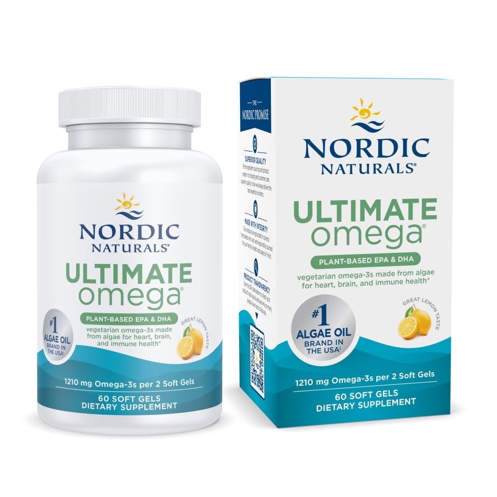 Nordic Naturals Plant Based Ultimate Omega, Lemon Flavor - 60 Vegetarian Soft Gels - 1210 mg Omega-3 - Vegan EPA and DHA - Supplement Made from Algae - Brain & Heart Support - Non-GMO - 30 Servings Nordic Naturals uk supplements