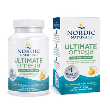 Nordic Naturals Plant Based Ultimate Omega, Lemon Flavor - 60 Vegetarian Soft Gels - 1210 mg Omega-3 - Vegan EPA and DHA - Supplement Made from Algae - Brain & Heart Support - Non-GMO - 30 Servings Nordic Naturals uk supplements