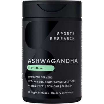 Sports Research® Ashwagandha Softgels with Coconut MCT Oil - Natural Adaptogen Made with Shoden® Ashwa for Relaxation, Calm & Sleep Support - Gluten Free & Vegan Friendly - 60 Count Sports Research uk supplements