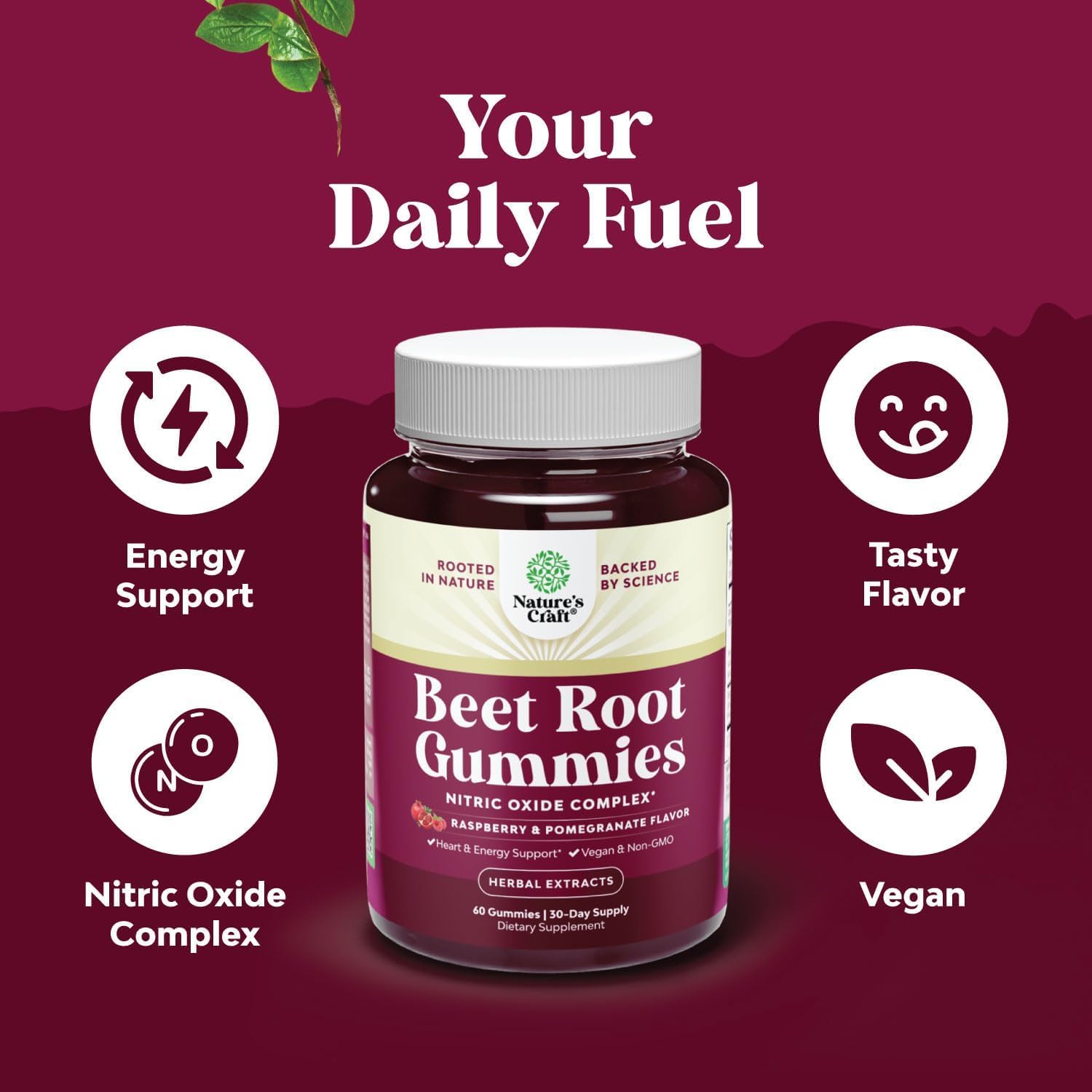 Flow Boosting Beet Root Gummies - Invigorating Beet Gummies for Adults Nitric Oxide Energy & Heart Health Support with Grapeseed Pomegranate & Vitamin B12 - Vegan Non-GMO & Gluten Free - 60 Count Natures Craft uk supplements