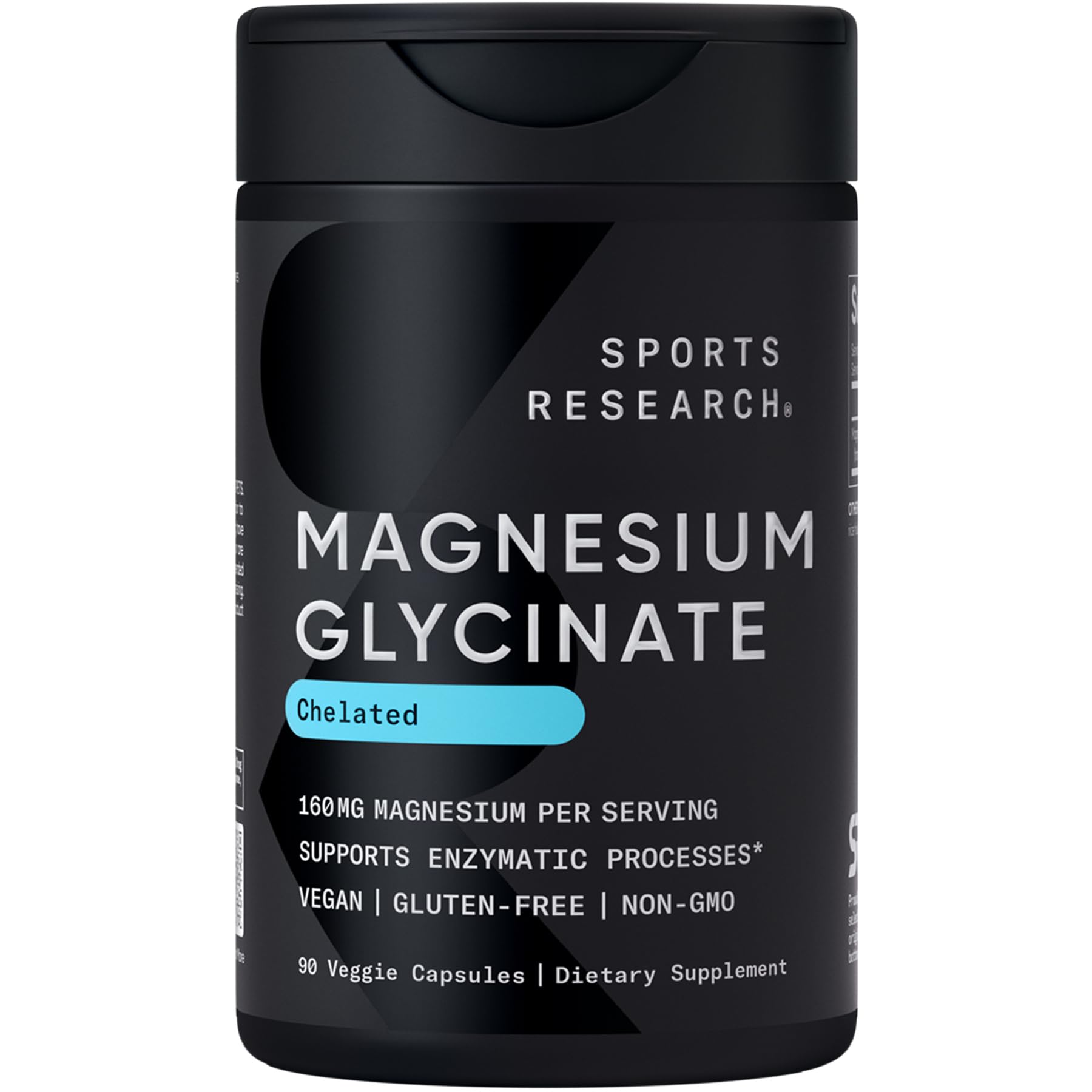 Sports Research® Magnesium Glycinate - Supports Restful Sleep & Enzymatic Processes - 160 mg Chelated Magnesium - Vegan Capsule - 90 Count Sports Research uk supplements
