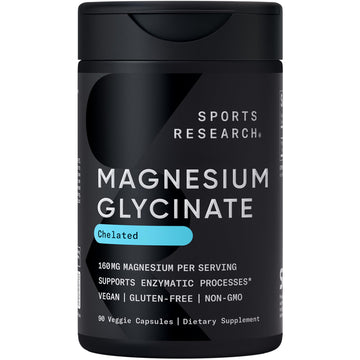Sports Research® Magnesium Glycinate - Supports Restful Sleep & Enzymatic Processes - 160 mg Chelated Magnesium - Vegan Capsule - 90 Count Sports Research uk supplements