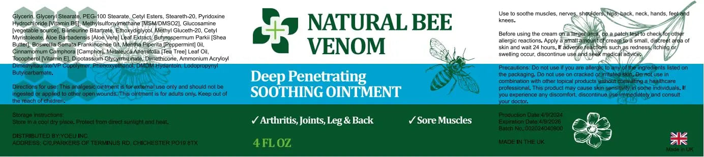 PIBIOOMAP Bee Venom Serum Joint & Muscle & Bone Cream, Pure Natural Ingredients, Fast Acting, Relief Back, Shoulder, Back, Neck, Hands, Elbows, Feet, Leg, Knees, Ankle, for Adults, Elderly PIBIOOMAP uk supplements