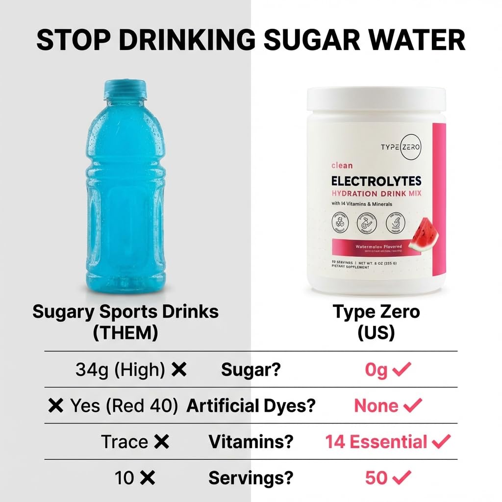 Type Zero Clean Electrolytes Hydration Powder Drink Mix + 14 Essential Vitamins & Minerals - Sugar Free, Zero Artificial Ingredients - Watermelon Flavor, 50 Servings Type Zero uk supplements