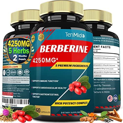 Berberine Extract Capsules 4250mg, 2 Months Supply & Ceylon, Milk Thistle, Turmeric Tenmido uk supplements