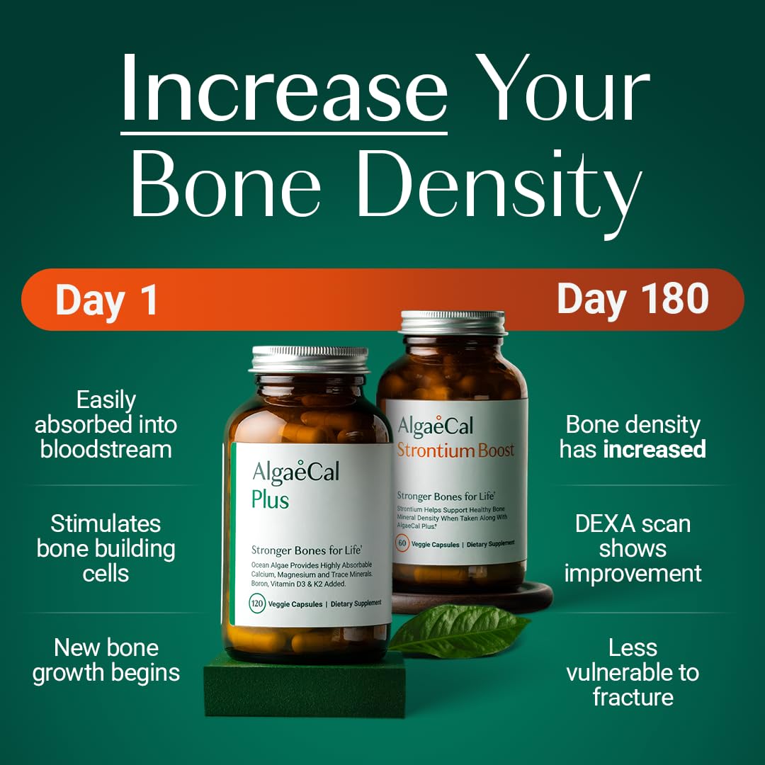 AlgaeCal - Bone Builder Pack for Bone Density Increase, Clinically Supported Plant Based Calcium Supplement & Strontium, Vitamins K2 (100mg), D3 (1600 IU), Magnesium & 16 Essential nutrients ALGAECAL uk supplements