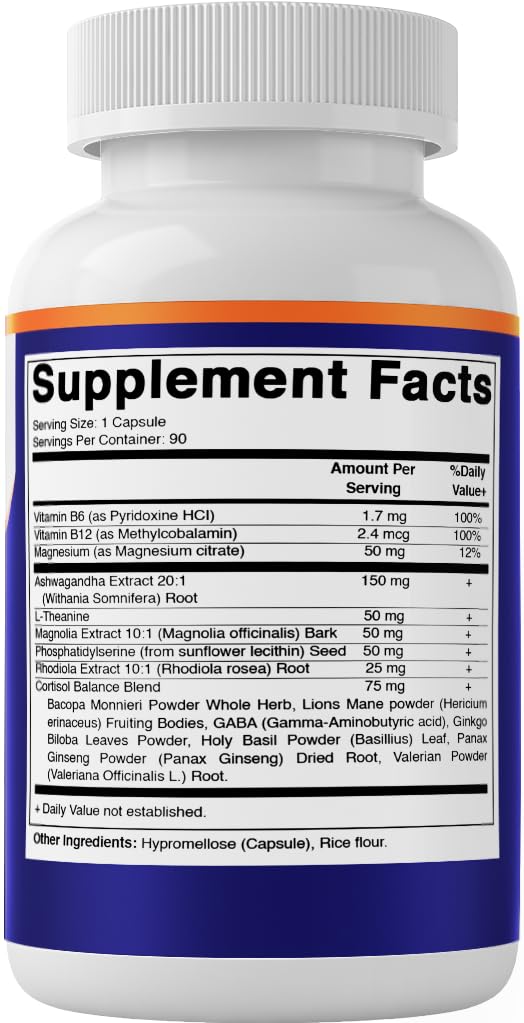 Vitamatic Cortisol Health Support - 90 Veggie Capsules - Made with Adaptogenic Blend with Ashwagandha, Rhodiola, Magnolia, L-Theanine, Phosphatidylserine Vitamatic uk supplements