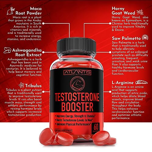 Testosterone Booster For Men Gummies - Enhances Strength & Stamina - Optimizes Physical Atlantis Nutrition uk supplements