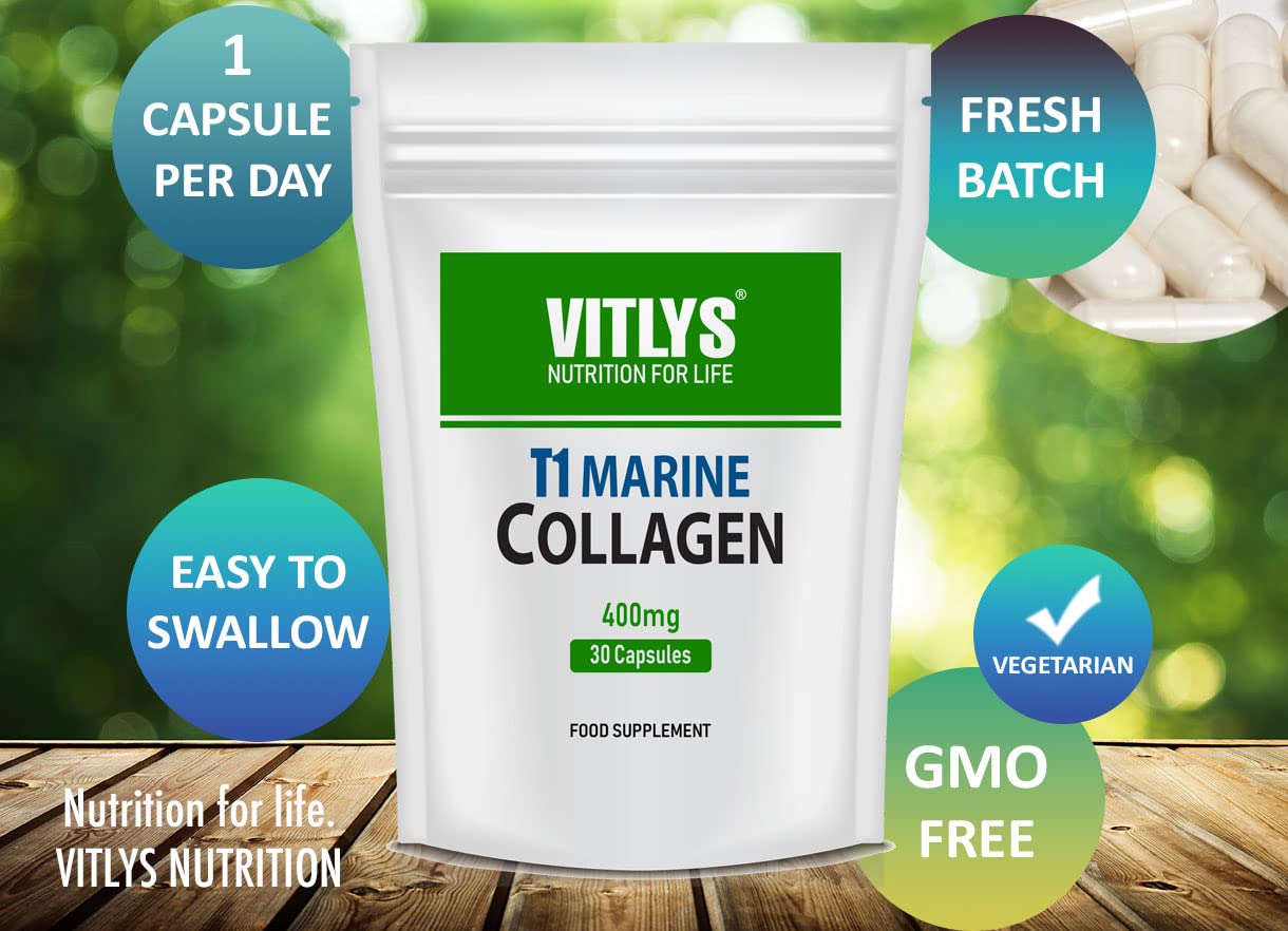 Optimum Marine Collagen 30 Capsules - 1 Month Supply - One Per Day Hydrolysed Collagen Vitlys uk supplements
