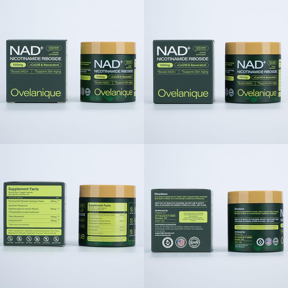 Ovelanique NAD Supplement with Nicotinamide Riboside & Resveratrol |NMNH Supplement Alternative| NAD+ Complex with Quercetin Phytosome & CoQ10 | Liposomal Delivery,120 Capsules(Packaging May Vary) Ovelanique uk supplements