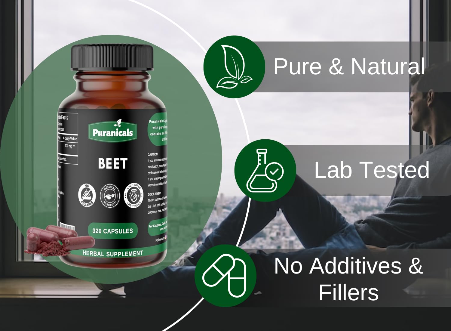 Puranicals Beet Premium 320 Capsules Nitric Oxide Booster | Herbal Supplement | 900 mg Puranicals uk supplements