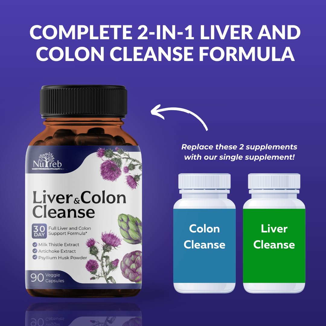 Liver Cleanse Detox & Repair with Colon Cleanse - Milk Thistle, Dandelion Root, Psyllium Husk Fiber Nutreb uk supplements