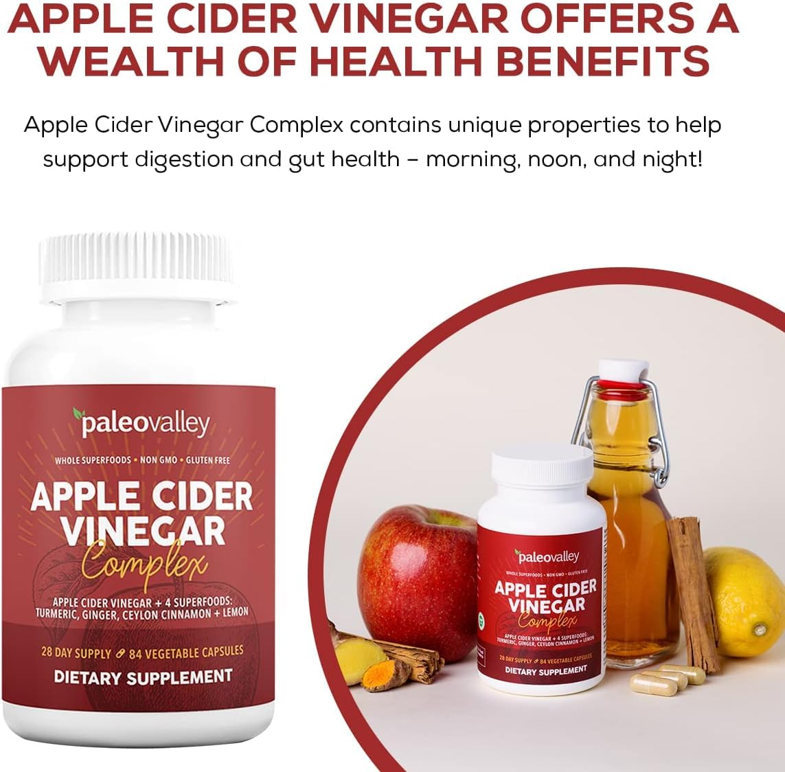 Paleovalley Apple Cider Vinegar Complex with Superfoods - Turmeric, Ginger, Ceylon Cinnamon and Lemon - 84 Vegetable Capsules Paleovalley uk supplements