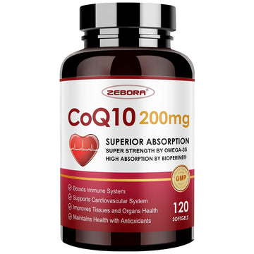 CoQ10-200mg-Softgels with PQQ, BioPerine & Omega-3, 120 Servings Coenzyme Q10 ZEBORA uk supplements
