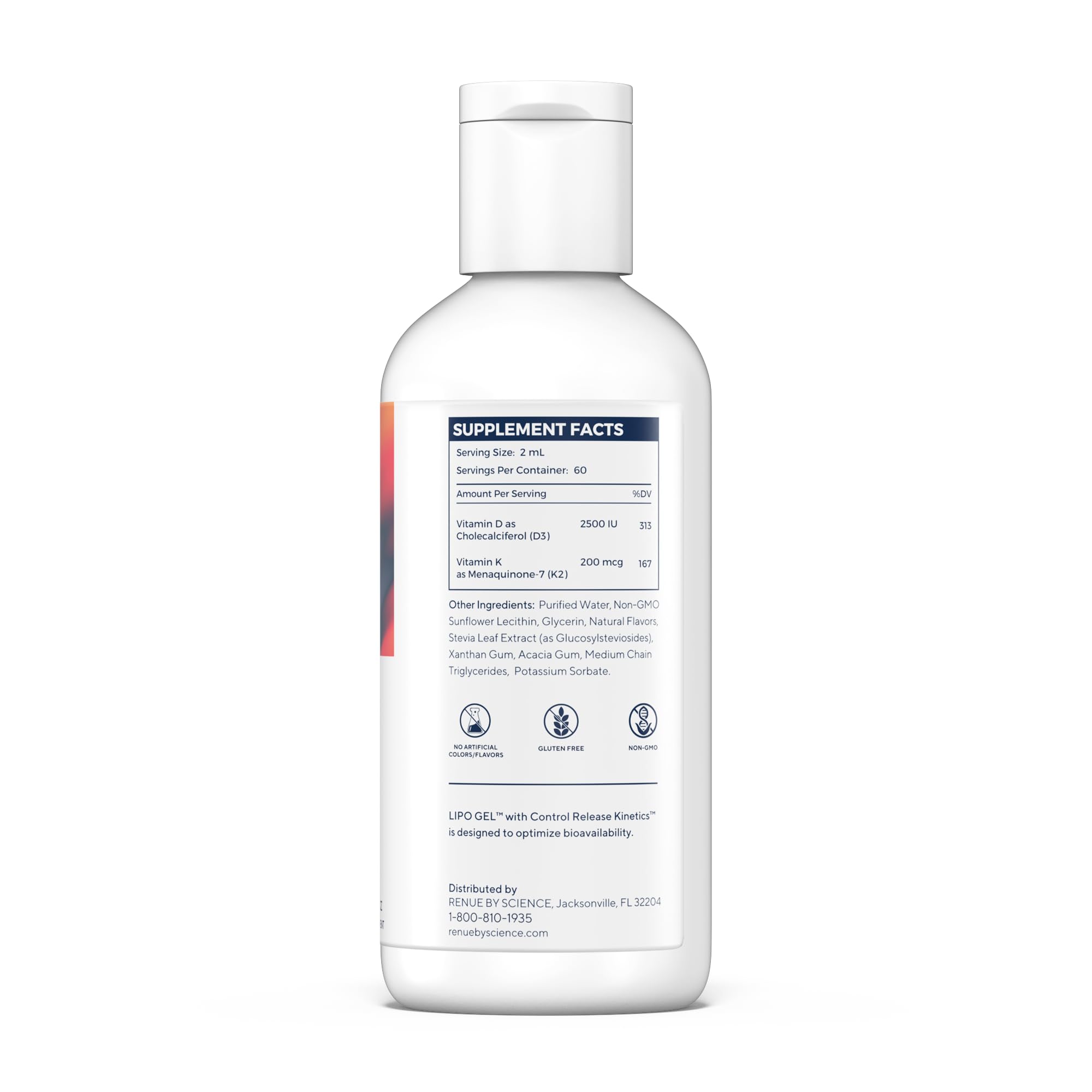 Renue By Science Vitamin D3 K2 Gel | High Strength Liposomal D3 K2 Supplement | 120ml Vitamin D K2 Gel - 2500IU Vitamin D3 & 200mcg Vitamin K2 per Serving | Non-GMO & Allergen Free | Made in The USA Renue By Science uk supplements