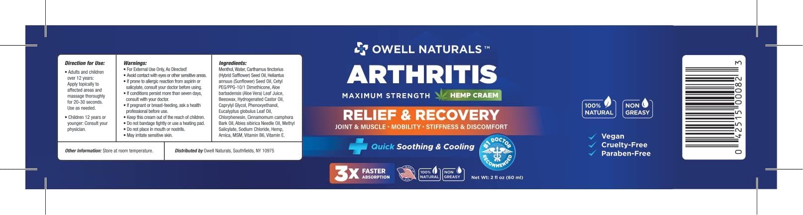Owell Naturals Joint & Muscle Cream, Deep Penetrating, Maximum Strength Relief & Recovery for Joint & Muscles, Back, Knee, Legs, Hands, 2 Fl Oz Owell Naturals uk supplements