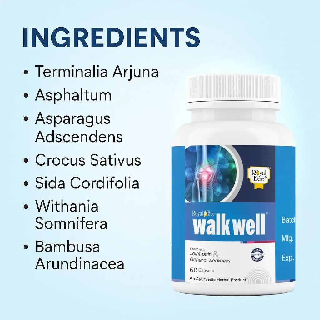 Royal Bee Walkwell Capsules – 60 Capsules – Supports Joint Pain & Inflammation Relief · Useful in Osteoarthritis · Promotes Flexibility & Mobility · Clinically Studied Herbal Ingredients Generic uk supplements
