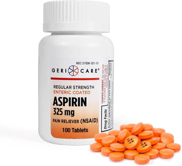Enteric Coated Aspirin Tablets 325mg (100 Count) by GeriCare- NSAID Pain Reliever & Fever Reducer Coated Aspirin for Adults- Regular Strength Aspirin for Headache Arthritis Menstrual & Muscle Pain GeriCare uk supplements