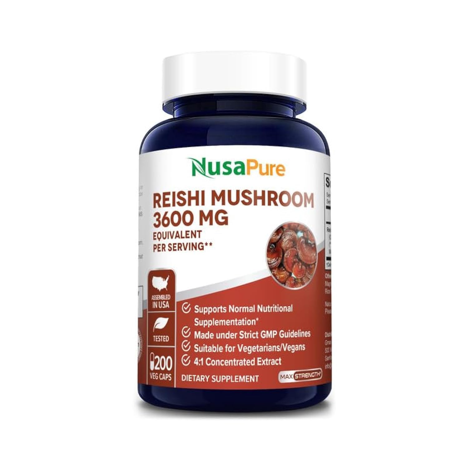 NusaPure Reishi Mushroom 4:1 Extract, 900 mg Equivalent to 3,600mg per Capsule 200 Veggie Caps Vegan, Non-GMO, Gluten-Free NusaPure uk supplements