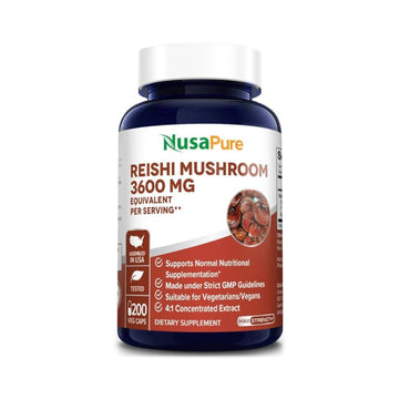 NusaPure Reishi Mushroom 4:1 Extract, 900 mg Equivalent to 3,600mg per Capsule 200 Veggie Caps Vegan, Non-GMO, Gluten-Free NusaPure uk supplements